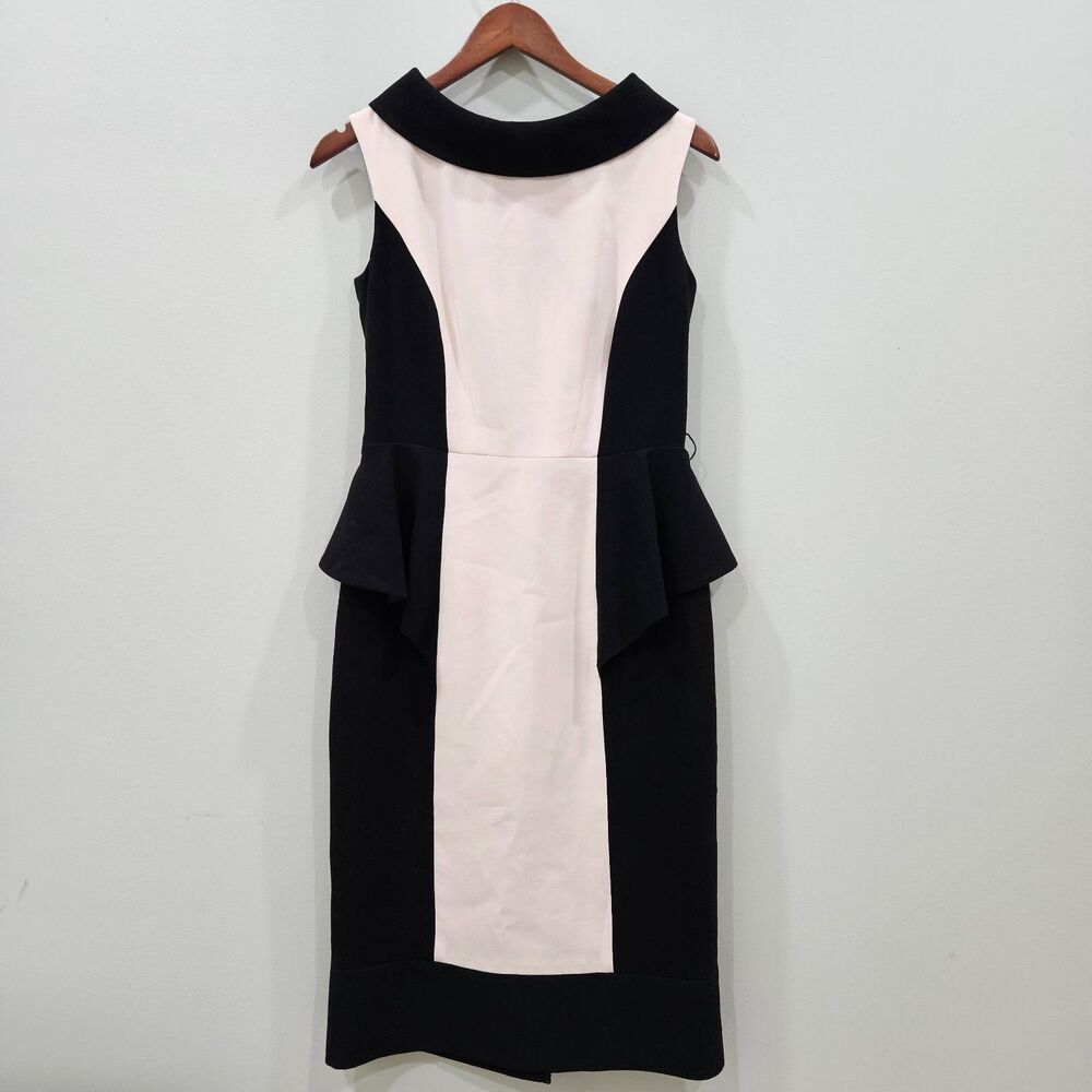 Rickie Freeman Teri Jon Womens Sheath Dress Size 6 Black Pink Color Block Office